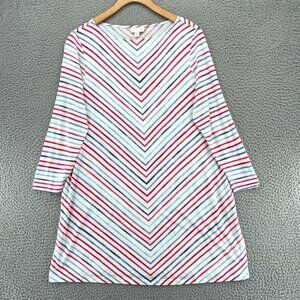J Jill Top Womens Small Red White Blue 3/4 Sleeves Tunic Pullover Tee Stretch